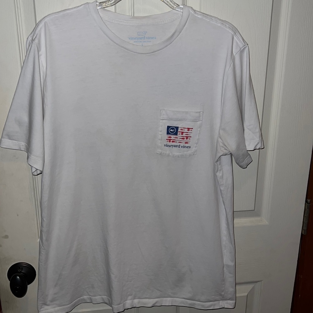 Vineyard Vines White Fishing Shirt small stain on shoulder